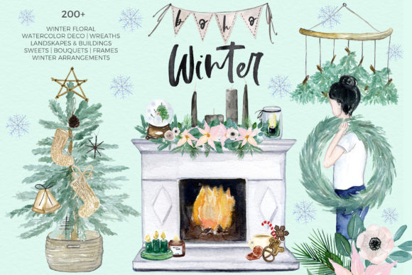 Boho Winter Christmas Watercolors for Creative Projects