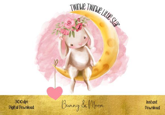 Cute Bunny Sitting on the Moon: Elevating Digital Design and Sublimation Projects