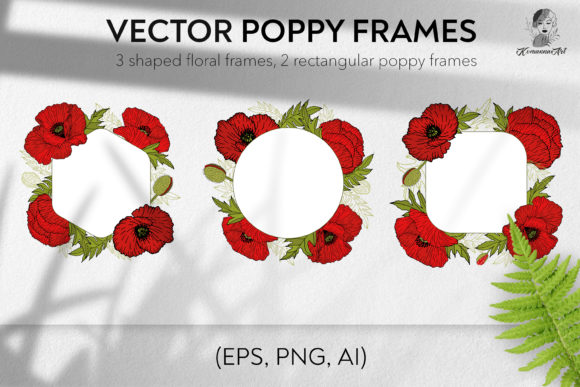 Poppies Flowers Vector Shaped Frames for Design