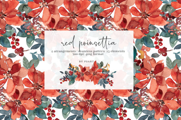 Red Poinsettia Watercolor Clipart: Elevating Seasonal Design Projects