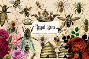 Royal Bees Clipart: Vintage Design for Modern Projects