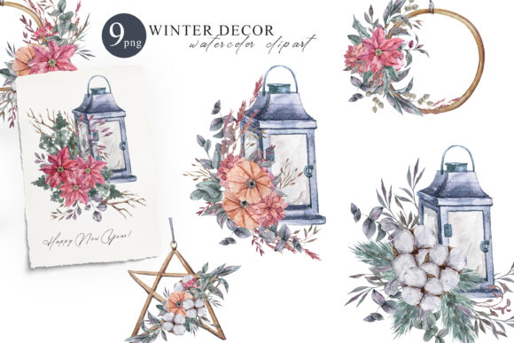 Watercolor Christmas Decor Clipart Set Guide