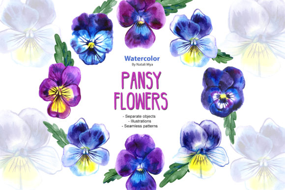 Watercolor Pansy Flower Set for Spring Design